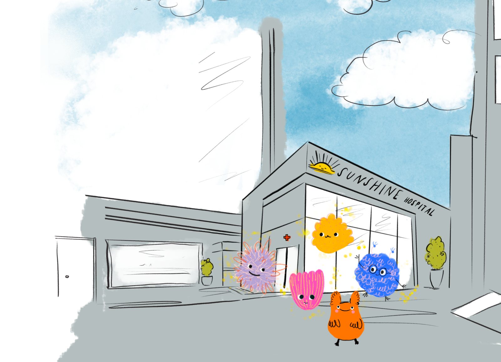 Brave Buddies gathered outside the make-believe Sunshine Children's Hospital